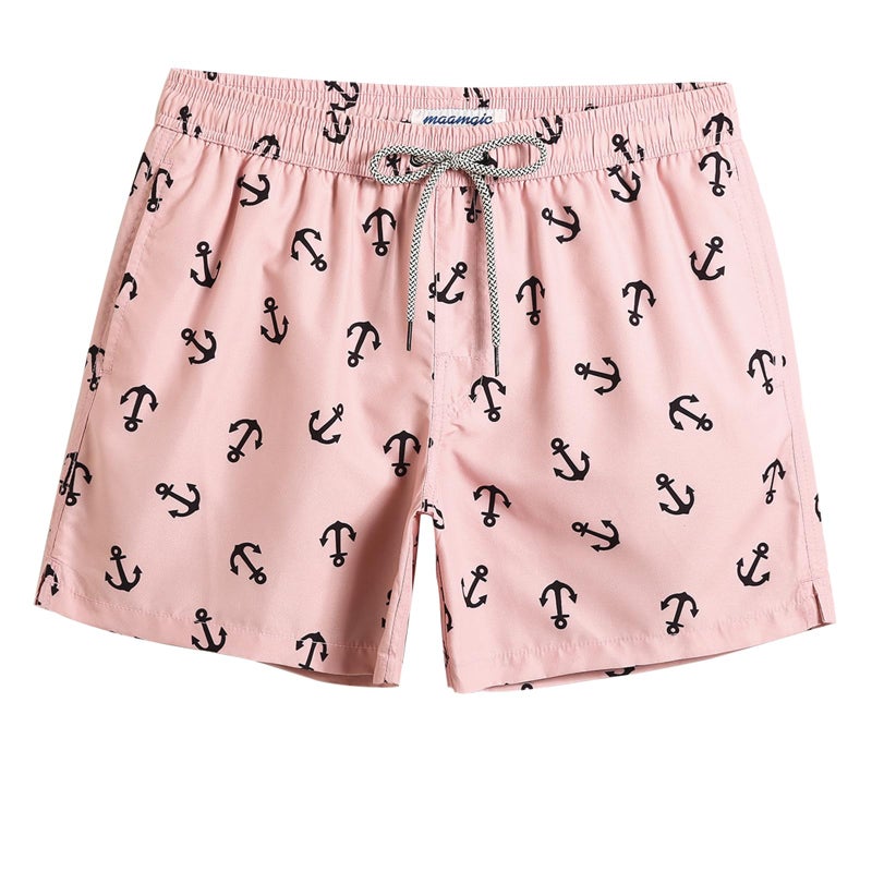 maamgic Mens Swim Trunks 5 Inch with Mesh Lining, Quick Dry Mens Bathing Suit, Swim Shorts for Swimming and Beach, Large Light Pink - Image 1